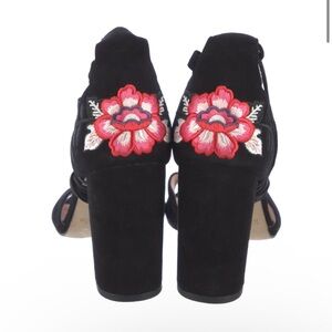 Kate Spade Suede Embroidered Accent Block Heel Sandals